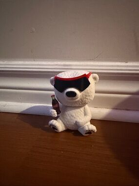 White Polar Bear Figurine with Black Sunglasses and Mini Soda